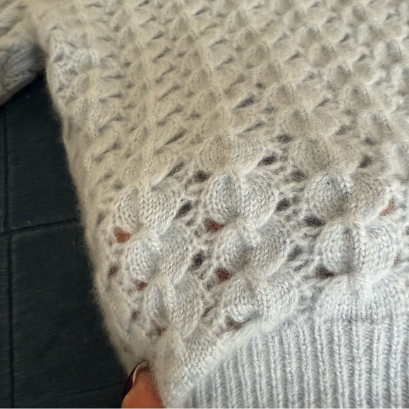 WHITE + WARREN Cashmere Open Stitch Cardigan in Sky Blue Size Medium - Picture 7 of 13